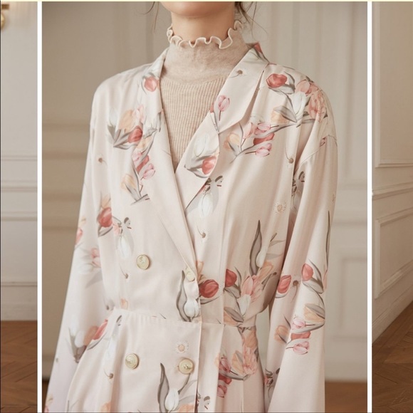 Simple Retro Giselle Tulip floral print midi Dress sz large L - Picture 7 of 13